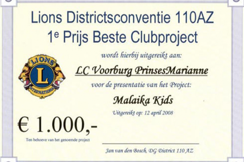  Eerste prijs voor het beste fondsenwervingsproject